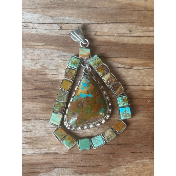 Handcrafted Sterling Silver & Turquoise Mosaic Pendant With Teardrop Design - Picture 1 of 7